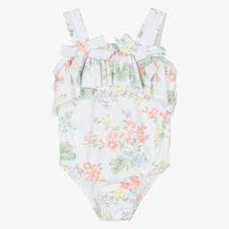 Tartine et Chocolat-Girls Ivory Floral Ruffle Swimsuit | Childrensalon Outlet