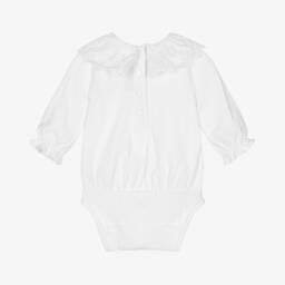 Tartine et Chocolat-أفرول قطن بياقة كشكش لون أبيض | Childrensalon Outlet