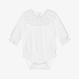 Tartine et Chocolat-أفرول قطن بياقة كشكش لون أبيض | Childrensalon Outlet