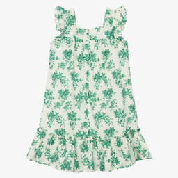 Tartine et Chocolat-Girls Ivory & Green Floral Cotton Dress | Childrensalon Outlet