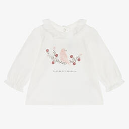 Tartine et Chocolat-Girls Ivory Modal & Cotton Top | Childrensalon Outlet