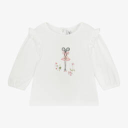 Tartine et Chocolat-Girls Ivory Mouse Long Sleeve Top | Childrensalon Outlet