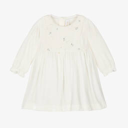 Tartine et Chocolat-فستان مطرز سموكينغ حرير مخمل لون عاجي | Childrensalon Outlet