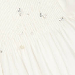 Tartine et Chocolat-فستان مطرز سموكينغ حرير مخمل لون عاجي | Childrensalon Outlet