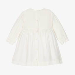 Tartine et Chocolat-فستان مطرز سموكينغ حرير مخمل لون عاجي | Childrensalon Outlet