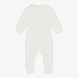 Tartine et Chocolat-Кремовый велюровый комбинезон с кружевными рюшами | Childrensalon Outlet