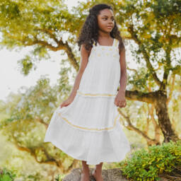 Tartine et Chocolat-Girls Ivory & Yellow Floral Maxi Gown | Childrensalon Outlet