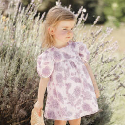 Tartine et Chocolat-Girls Lavender Blossom Cotton Frock | Childrensalon Outlet