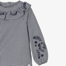 Tartine et Chocolat-Girls Navy Blue Gingham Blouse | Childrensalon Outlet