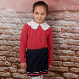 Tartine et Chocolat-Girls Navy Blue Pleated Skirt | Childrensalon Outlet