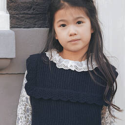 Tartine et Chocolat-Girls Navy Blue Wool & Cashmere Sweater Vest | Childrensalon Outlet