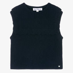 Tartine et Chocolat-Girls Navy Blue Wool & Cashmere Sweater Vest | Childrensalon Outlet