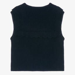 Tartine et Chocolat-Girls Navy Blue Wool & Cashmere Sweater Vest | Childrensalon Outlet