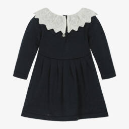 Tartine et Chocolat-Girls Navy Wool-Knit Pleated Dress | Childrensalon Outlet