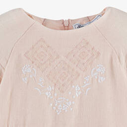 Tartine et Chocolat-فستان كتان مطرز لون زهري فاتح | Childrensalon Outlet