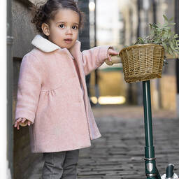 Tartine et Chocolat-Girls Pink Collared Coat | Childrensalon Outlet