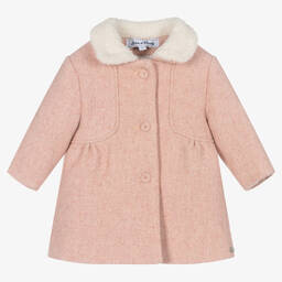 Tartine et Chocolat-Girls Pink Collared Coat | Childrensalon Outlet