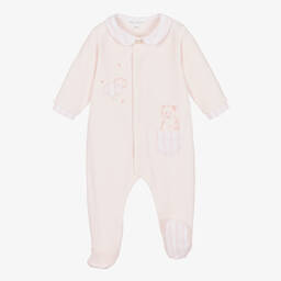 Tartine et Chocolat-Розовый комбинезон из хлопкового велюра | Childrensalon Outlet
