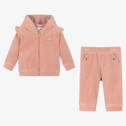 Tartine et Chocolat-Розовый спортивный костюм из хлопкового велюра | Childrensalon Outlet