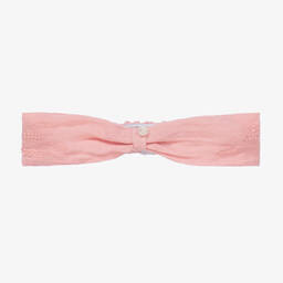 Tartine et Chocolat-Girls Pink Embroidered Linen Headband | Childrensalon Outlet