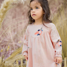 Tartine et Chocolat-Girls Pink Floral Embroidered Dress | Childrensalon Outlet