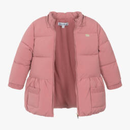 Tartine et Chocolat-Girls Pink Quilted Hooded Jacket | Childrensalon Outlet