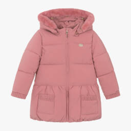 Tartine et Chocolat-Girls Pink Quilted Hooded Jacket | Childrensalon Outlet