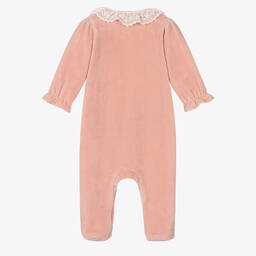 Tartine et Chocolat-أفرول بيبي غرو قطيفة مزين بدانتيل مكشكش لون زهري | Childrensalon Outlet