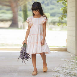Tartine et Chocolat-Girls Pink & White Stripe Ruffle Dress | Childrensalon Outlet