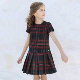 Tartine et Chocolat-Girls Plaid Navy and Red Dress | Childrensalon Outlet