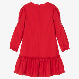 Tartine et Chocolat-فستان قطن تويل مطرز سموكينغ لون أحمر | Childrensalon Outlet