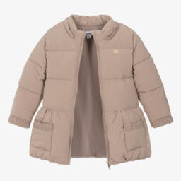 Tartine et Chocolat-Girls Taupe Quilted Hooded Coat | Childrensalon Outlet