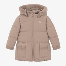 Tartine et Chocolat-Girls Taupe Quilted Hooded Coat | Childrensalon Outlet