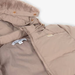 Tartine et Chocolat-Girls Taupe Quilted Hooded Coat | Childrensalon Outlet