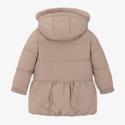 Tartine et Chocolat-Girls Taupe Quilted Hooded Coat | Childrensalon Outlet