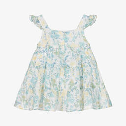 Tartine et Chocolat-Girls White & Blue Floral Cotton Dress | Childrensalon Outlet