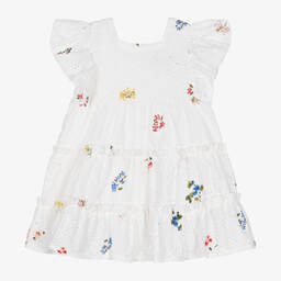Tartine et Chocolat-Girls White Cotton Broderie Anglaise Dress | Childrensalon Outlet