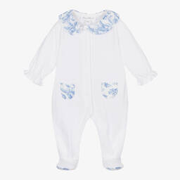 Tartine et Chocolat-Girls White Cotton Liberty Print Babygrow | Childrensalon Outlet