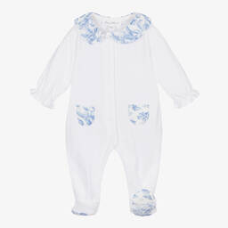 Tartine et Chocolat-Girls White Cotton Liberty Print Babygrow | Childrensalon Outlet