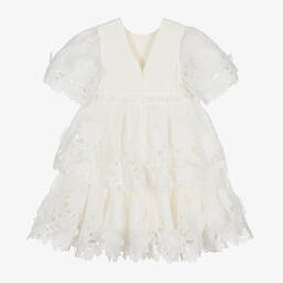 Tartine et Chocolat-فستان أورغانزا مطرز بورود لون أبيض | Childrensalon Outlet
