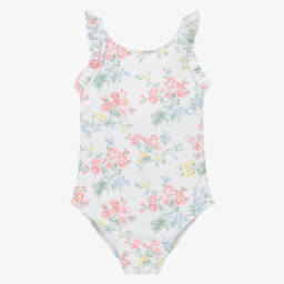 Tartine et Chocolat-Girls White Floral Ruffle Swimsuit | Childrensalon Outlet