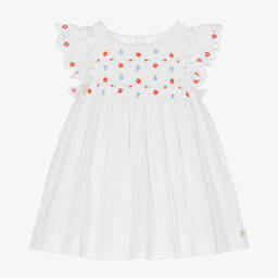 Tartine et Chocolat-Girls White Floral Smocked Dress | Childrensalon Outlet