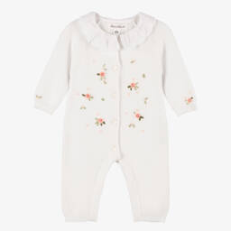 Tartine et Chocolat-Girls' White Knit Floral Romper | Childrensalon Outlet