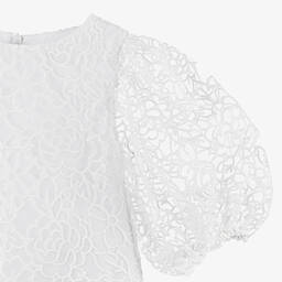 Tartine et Chocolat-Girls White Organza Puffed Sleeve Dress | Childrensalon Outlet