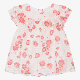 Tartine et Chocolat-Girls White & Red Floral Cotton Blouse | Childrensalon Outlet
