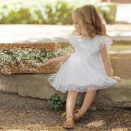 Tartine et Chocolat-Girls White Tulle Daisy Dress | Childrensalon Outlet