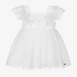 Tartine et Chocolat-Girls White Tulle Daisy Dress | Childrensalon Outlet
