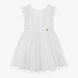 Tartine et Chocolat-Girls White Tulle & Lace Dress | Childrensalon Outlet