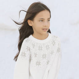 Tartine et Chocolat-Girls Wool Sweater with Gold Stars | Childrensalon Outlet
