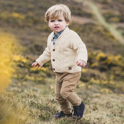 Tartine et Chocolat-كارديغان صوف مارينو محبوك لون عاجي للأولاد | Childrensalon Outlet